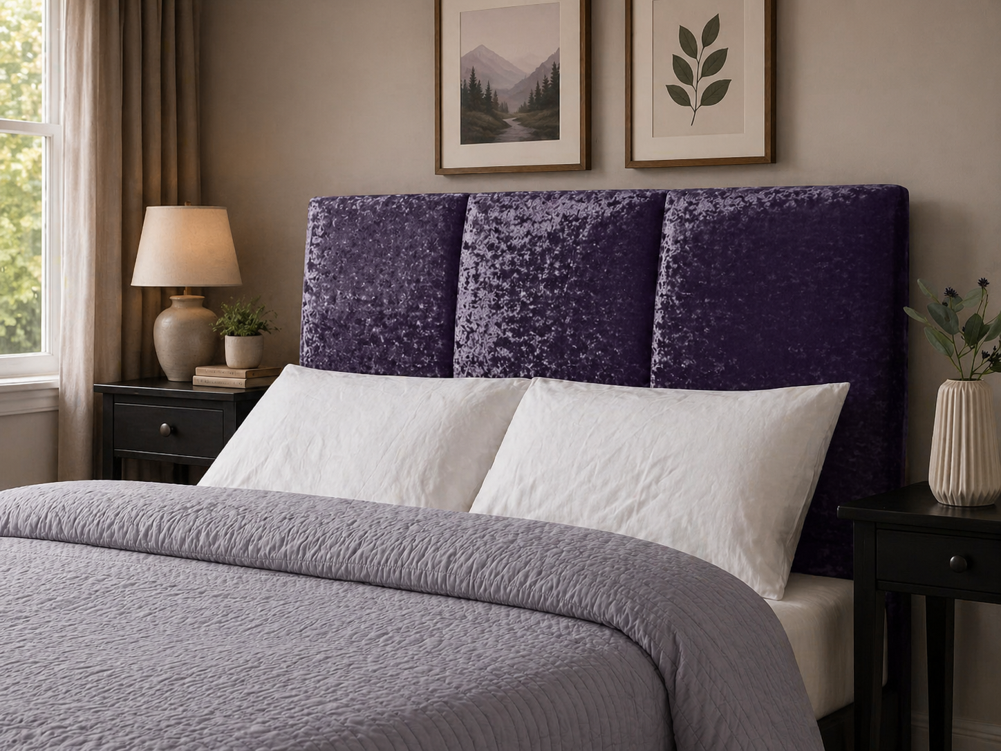 Elegance Soft Furnishings Modern Curved Upholstered Headboard Crushed Velvet Padded Bed Backboard Luxury Panel