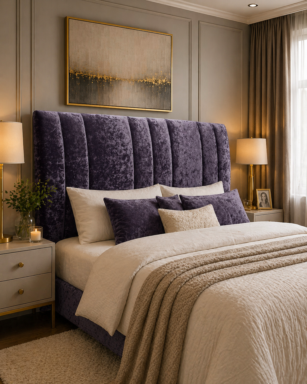 Elegance Soft Furnishings Luxury Winged Upholstered Headboard Crushed Velvet Vertical Panel Padded Bed Backboard