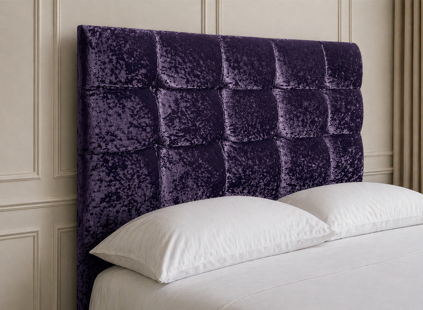Elegance Soft Furnishings Plush Crushed Velvet Upholstered Headboard Padded Panel Modern Bed Backboard Luxury