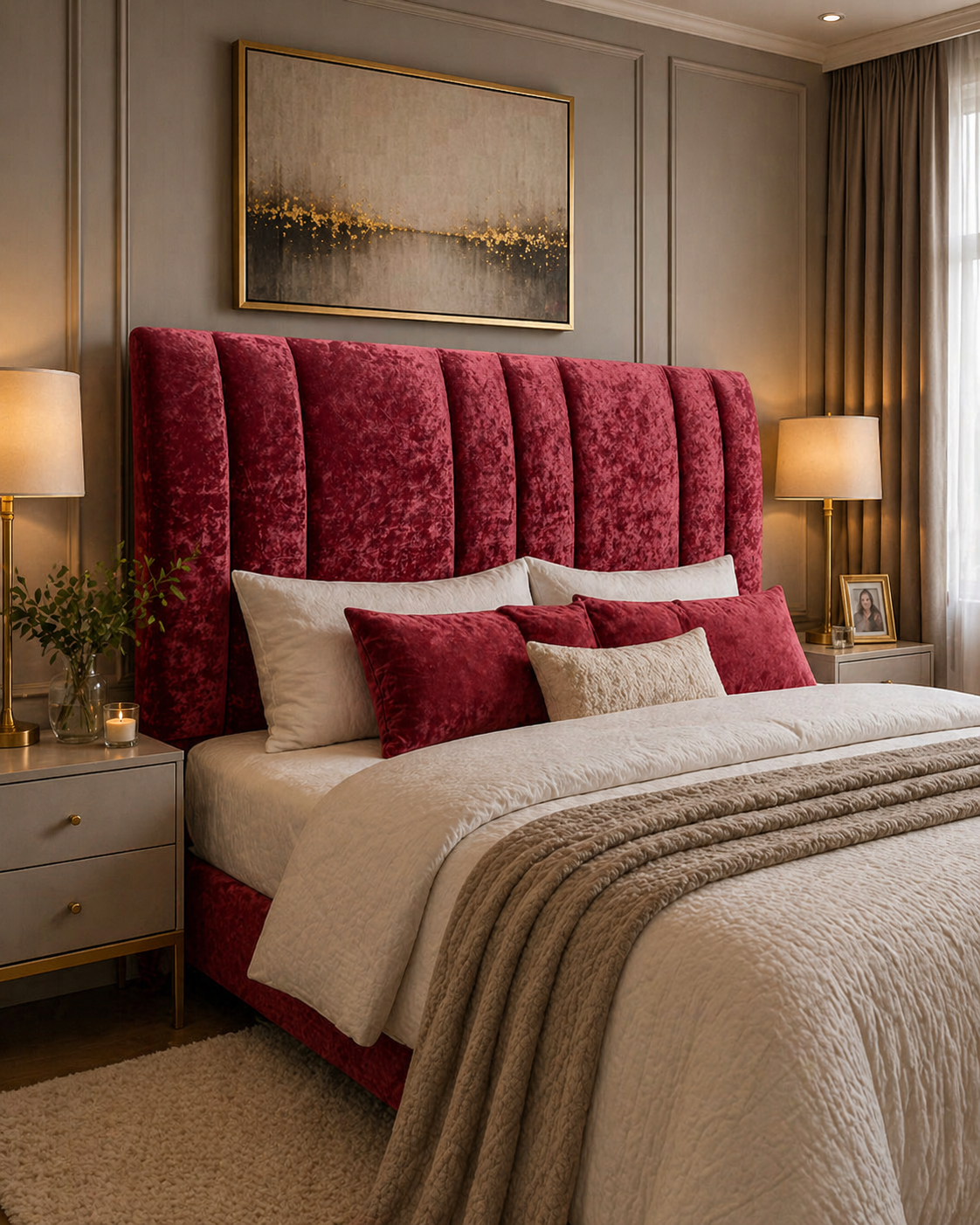 Elegance Soft Furnishings Luxury Winged Upholstered Headboard Crushed Velvet Vertical Panel Padded Bed Backboard