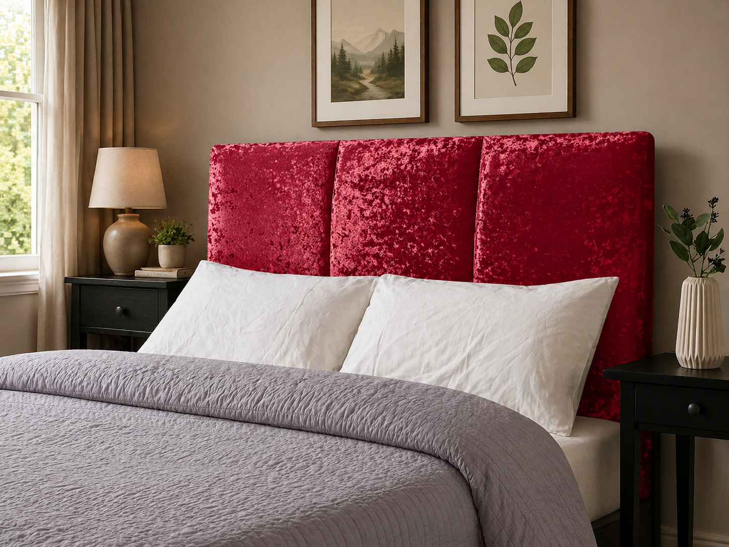 Elegance Soft Furnishings Modern Curved Upholstered Headboard Crushed Velvet Padded Bed Backboard Luxury Panel