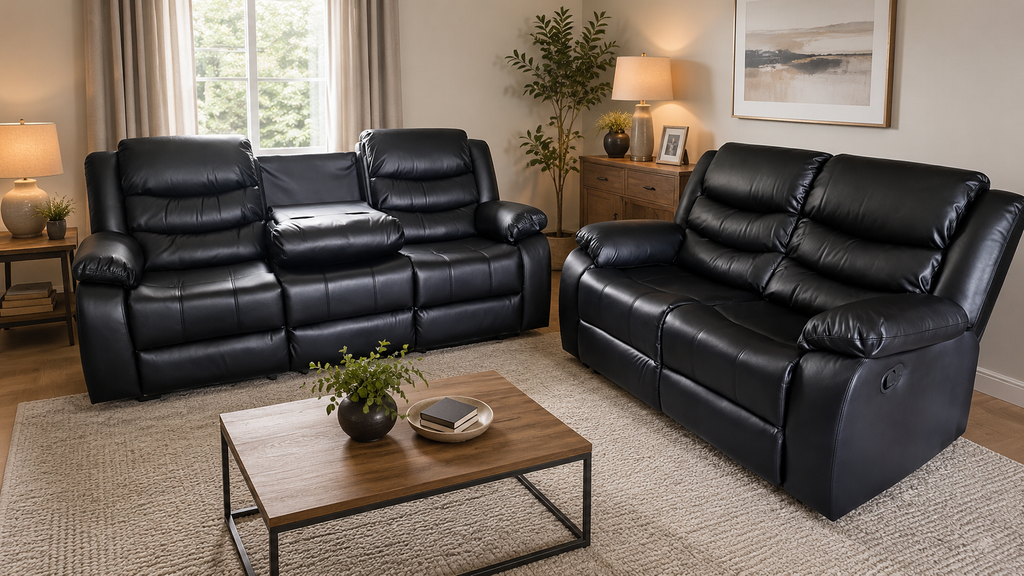 Elegance Soft Furnishings Roma Recliner Sofa 3+2 Seater Electric Leather Suite