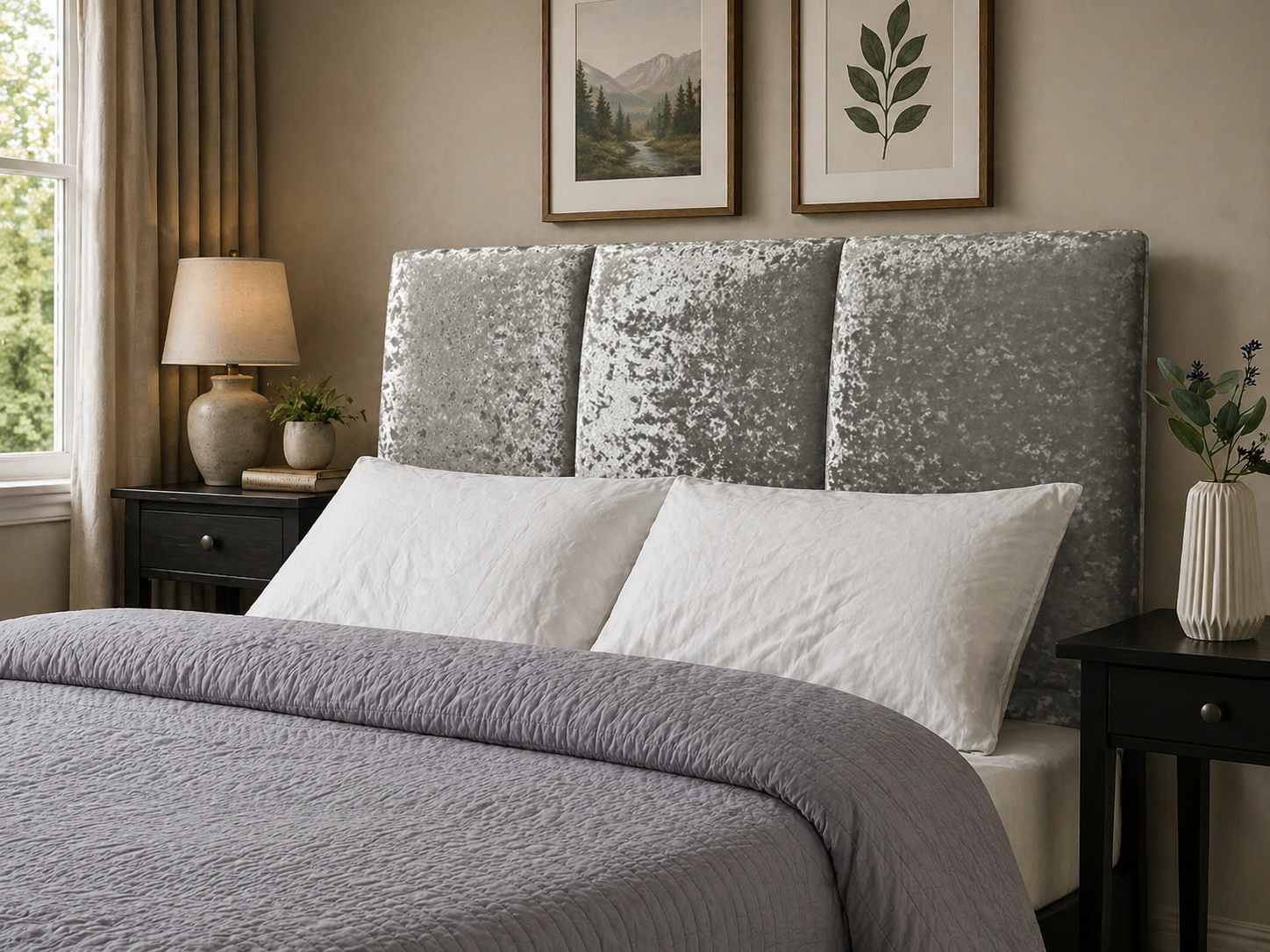 Elegance Soft Furnishings Modern Curved Upholstered Headboard Crushed Velvet Padded Bed Backboard Luxury Panel