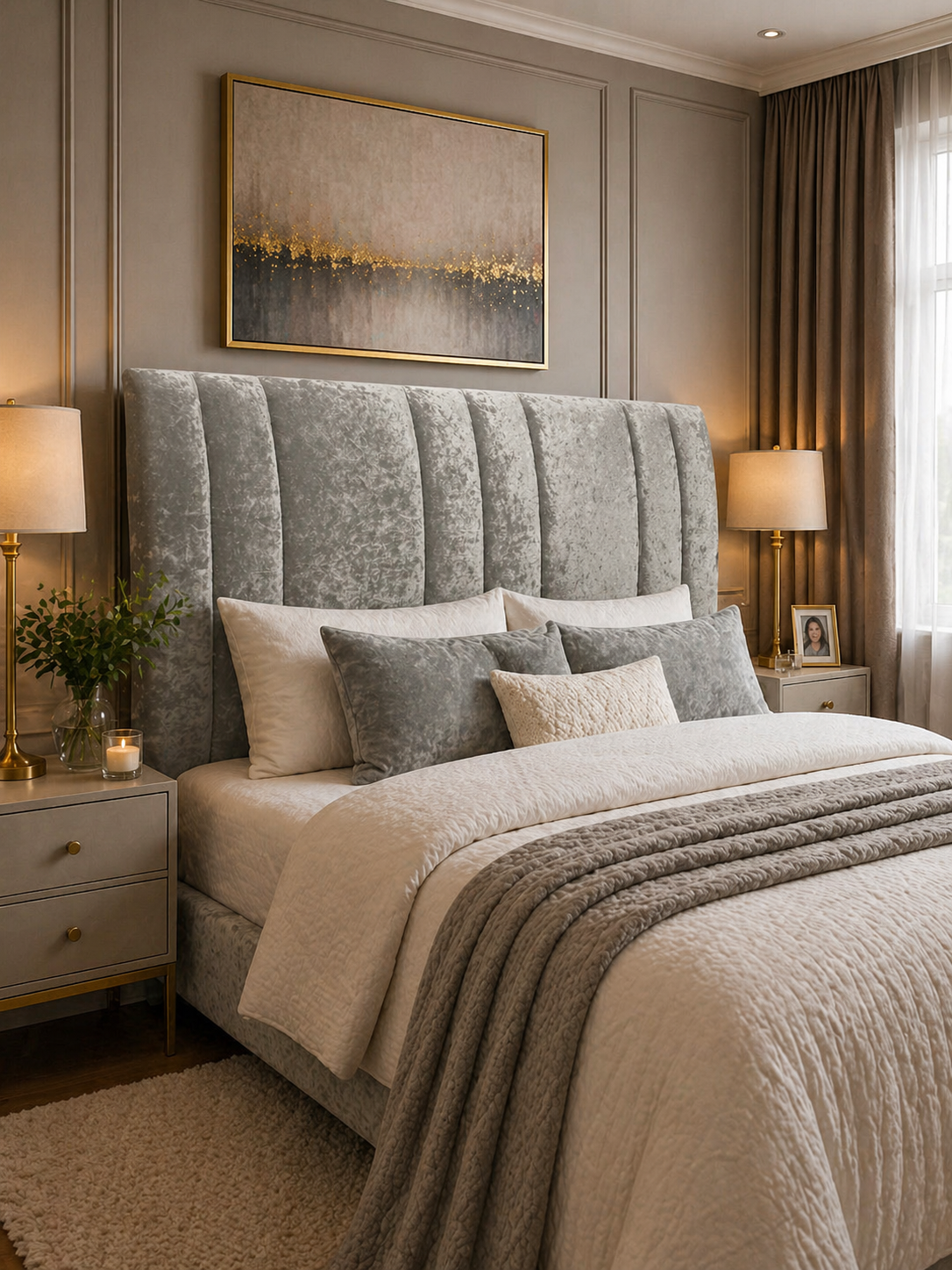 Elegance Soft Furnishings Luxury Winged Upholstered Headboard Crushed Velvet Vertical Panel Padded Bed Backboard
