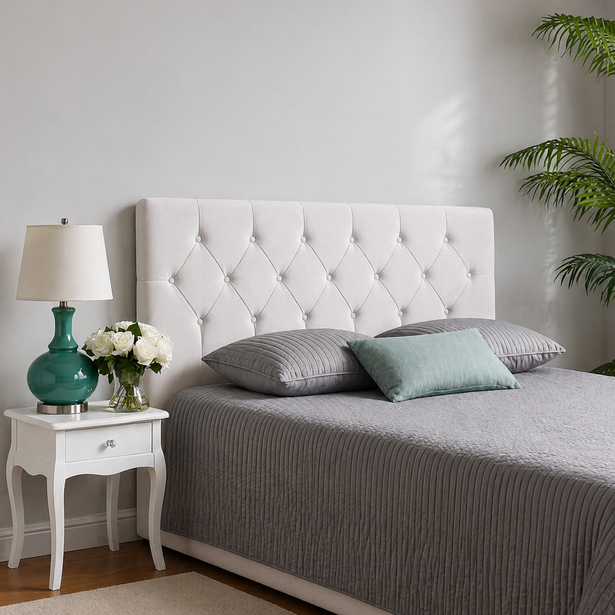 Elegance Soft Furnishings Luxury Velvet Tufted Upholstered Headboard Diamond Padded Bed Backboard Modern Elegant