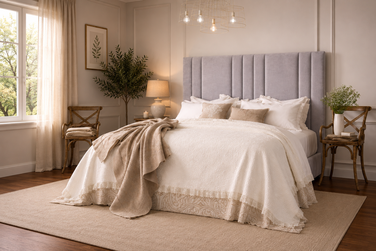 Elegance Soft Furnishings Velvet Upholstered Headboard with Vertical Panel Design