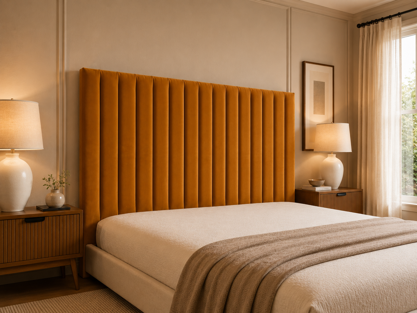 Elegance Soft Furnishings Upholstered Panel Headboard – Modern Wall-Mounted Bedroom Backrest – Luxury Vertical Channel Design