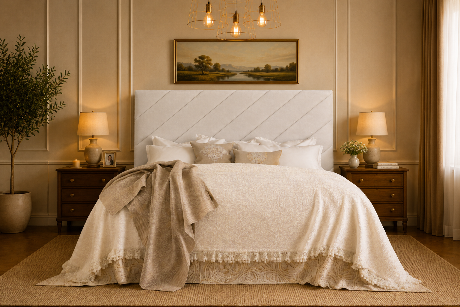 Elegance Soft Furnishing Blush Luxe Velvet Upholstered Headboard with Diagonal Panel Design