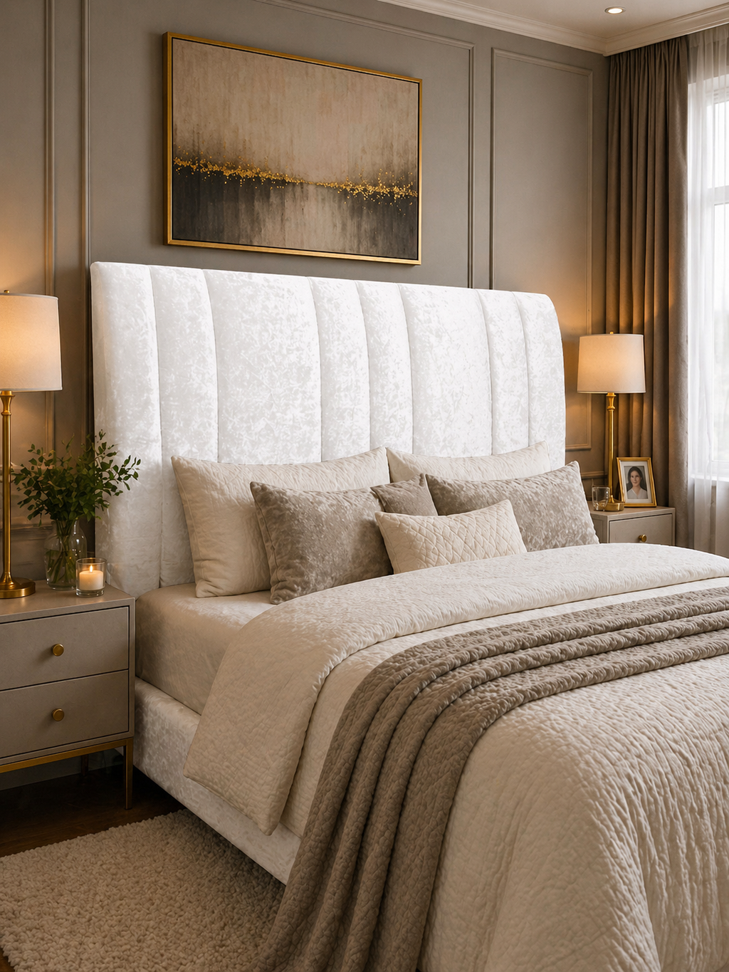 Elegance Soft Furnishings Luxury Winged Upholstered Headboard Crushed Velvet Vertical Panel Padded Bed Backboard