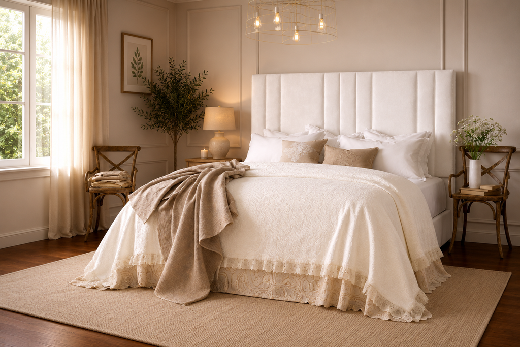 Elegance Soft Furnishings Velvet Upholstered Headboard with Vertical Panel Design